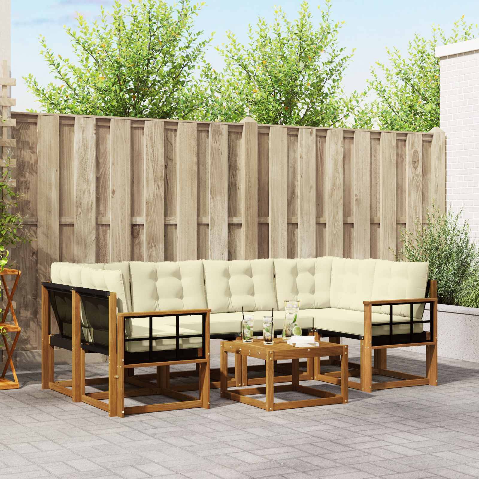 vidaXL Outdoor-Sofagarnitur mit Kissen 7 pcs Natur und Creme