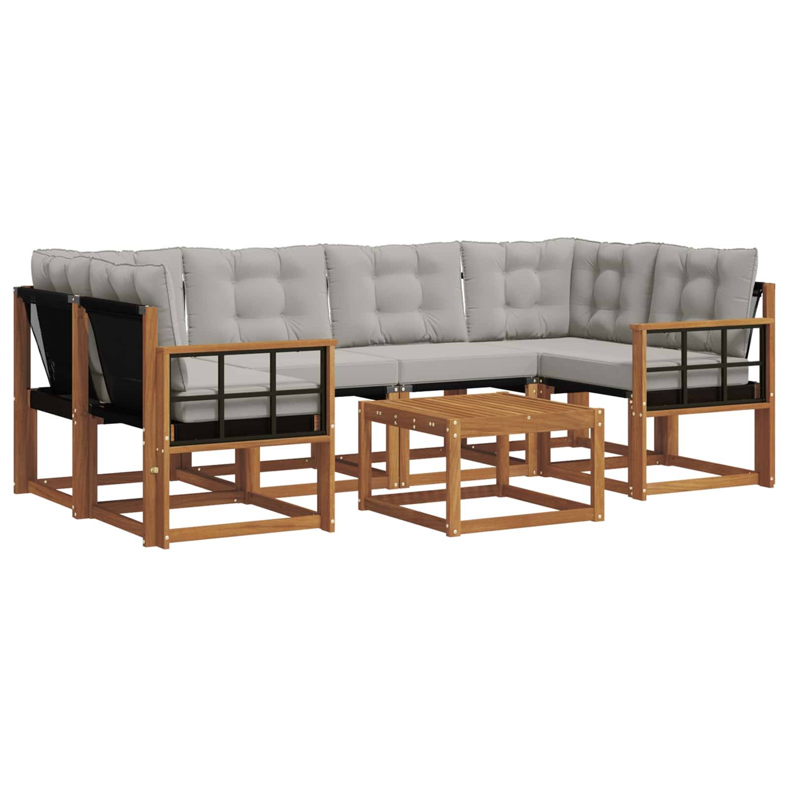 vidaXL Outdoor-Sofagarnitur mit Kissen 7 pcs Natürlich und Hellgrau