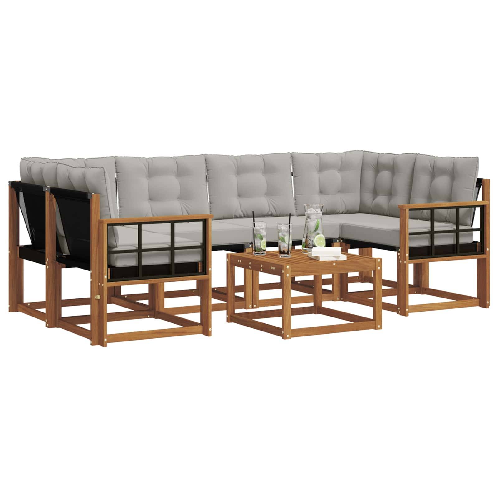 vidaXL Outdoor-Sofagarnitur mit Kissen 7 pcs Natürlich und Hellgrau