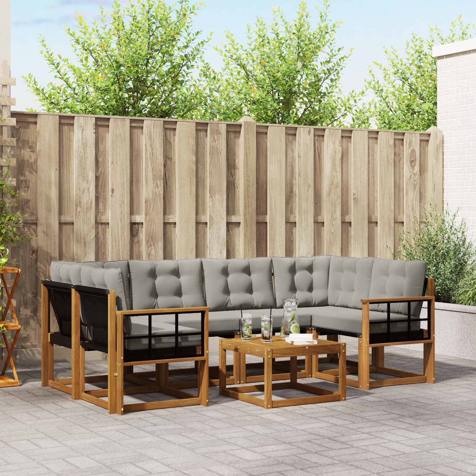vidaXL Outdoor-Sofagarnitur mit Kissen 7 pcs Natürlich und Hellgrau