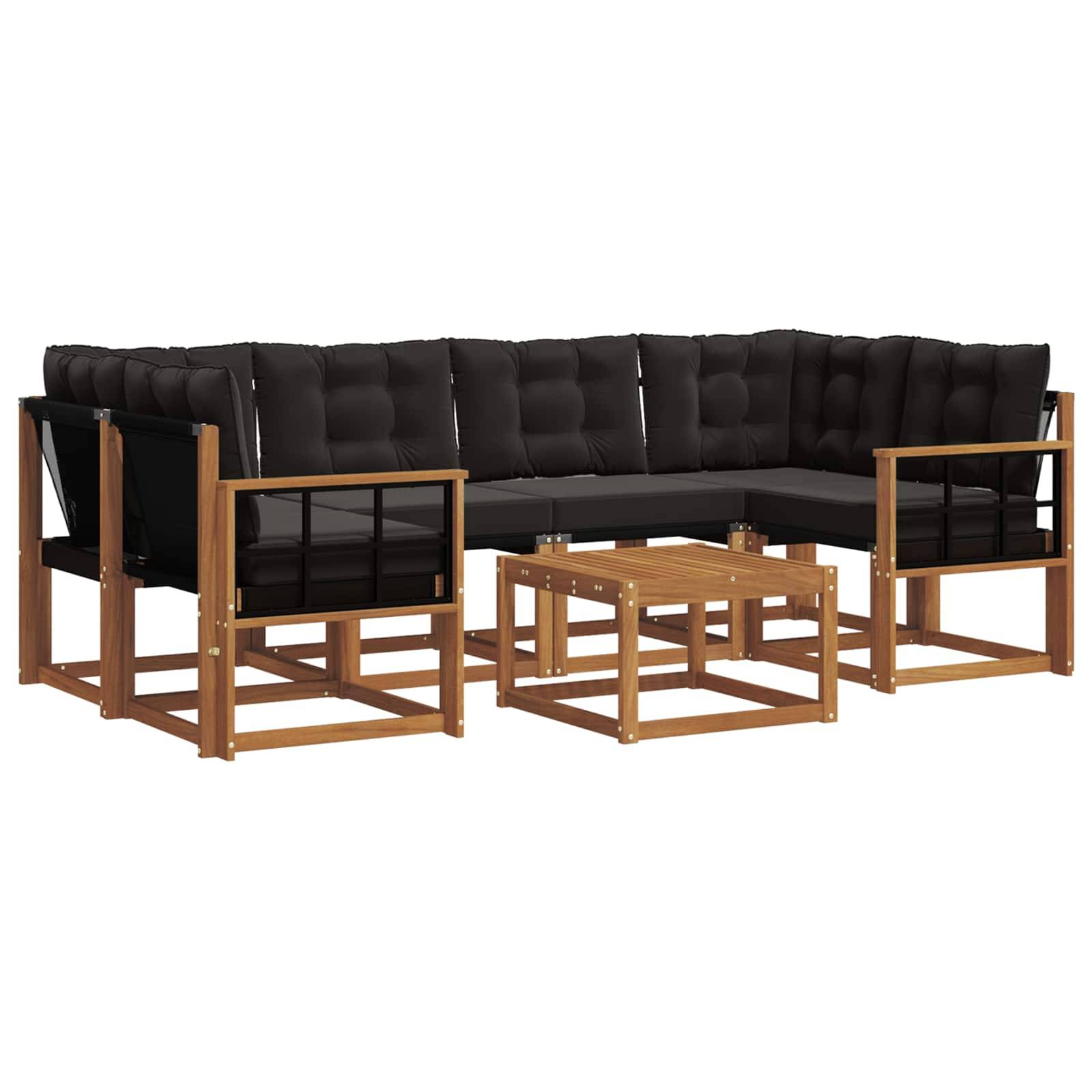 vidaXL Outdoor-Sofagarnitur mit Kissen 7 pcs Natürlich und Schwarz