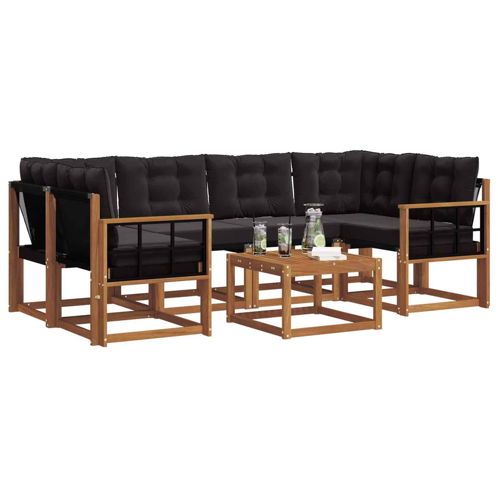 vidaXL Outdoor-Sofagarnitur mit Kissen 7 pcs Natürlich und Schwarz