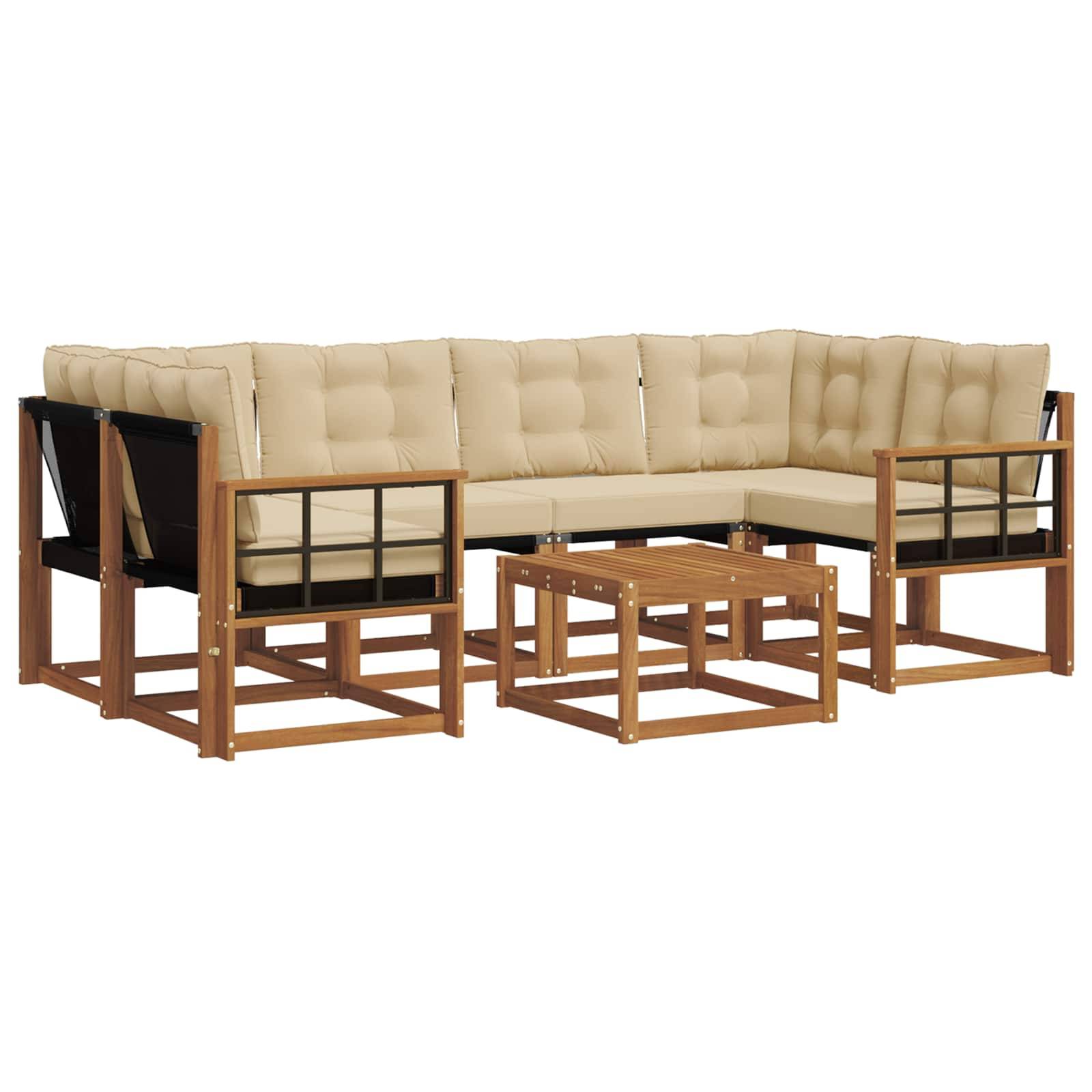 vidaXL Outdoor-Sofagarnitur mit Kissen 7 pcs Natur und Beige