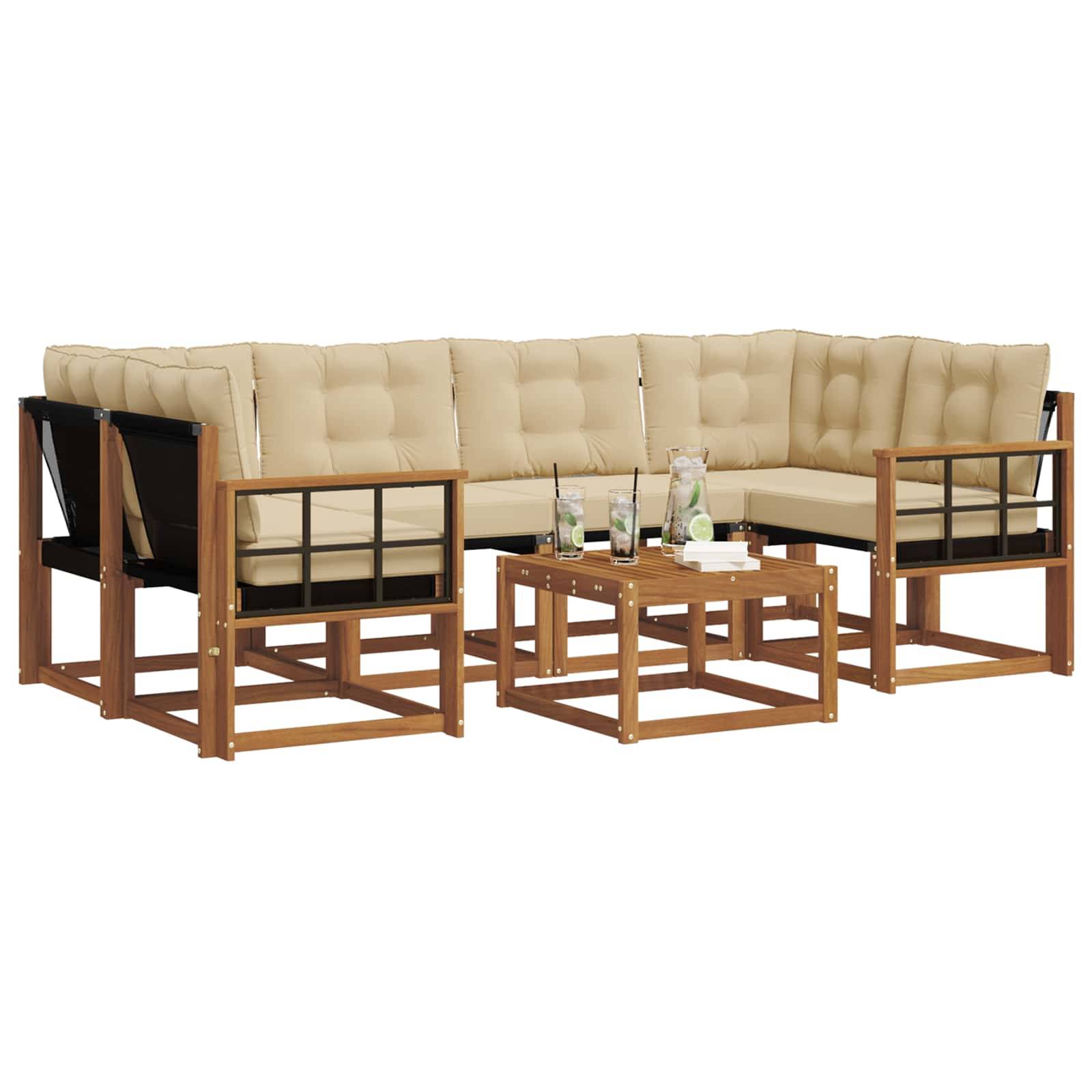vidaXL Outdoor-Sofagarnitur mit Kissen 7 pcs Natur und Beige