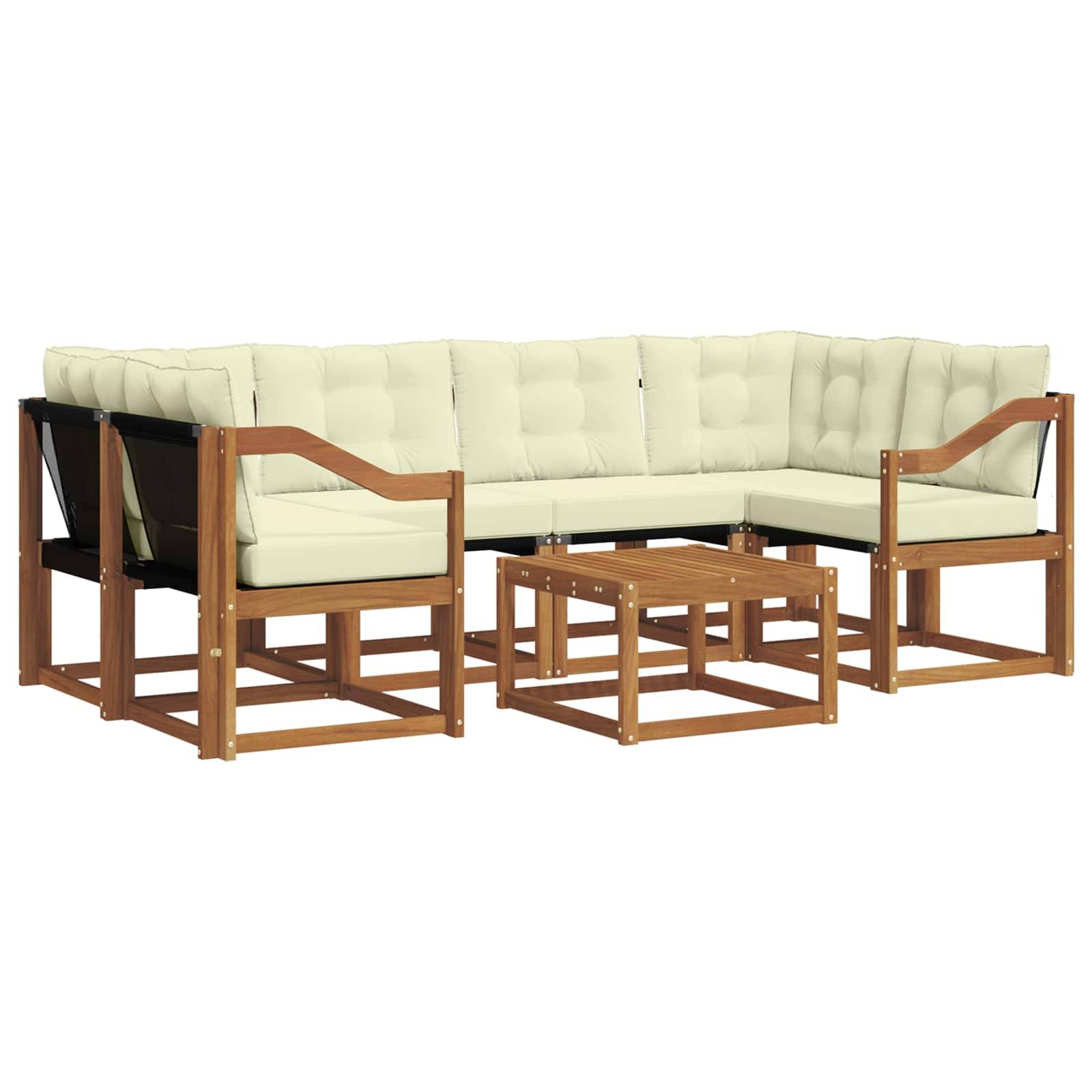 vidaXL Outdoor-Sofagarnitur mit Kissen 7 pcs Natur und Creme