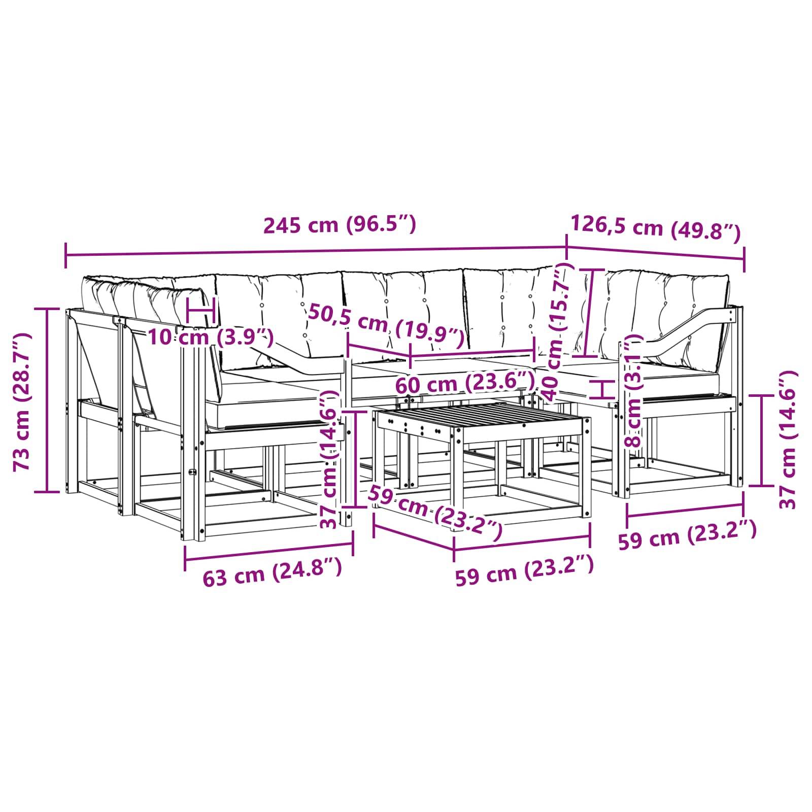 vidaXL Outdoor-Sofagarnitur mit Kissen 7 pcs Natürlich und Schwarz
