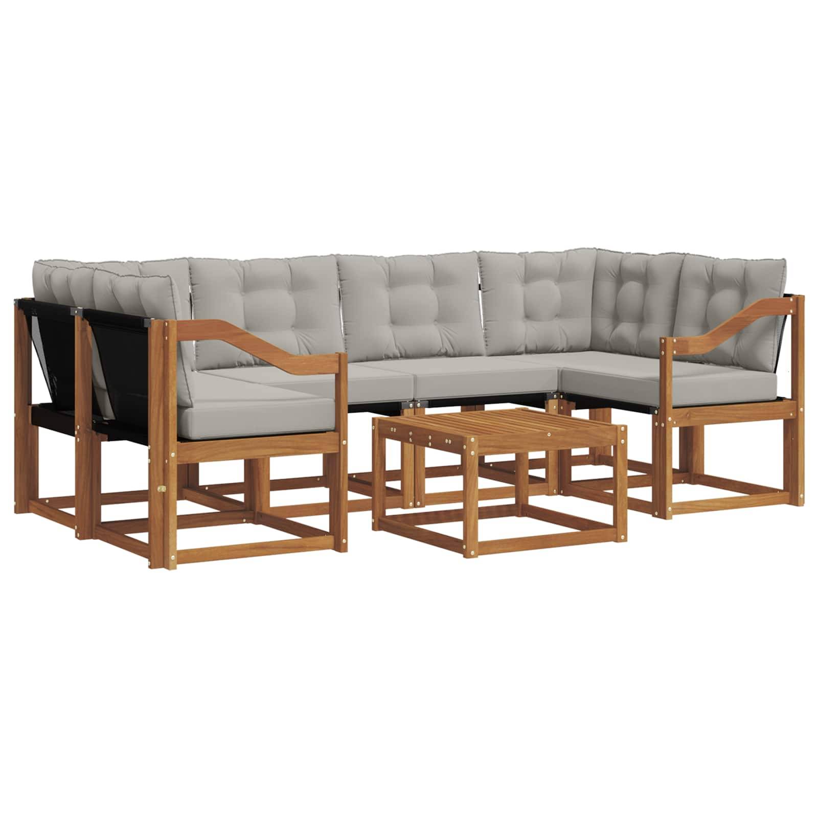 vidaXL Outdoor-Sofagarnitur mit Kissen 7 pcs Natürlich und Hellgrau