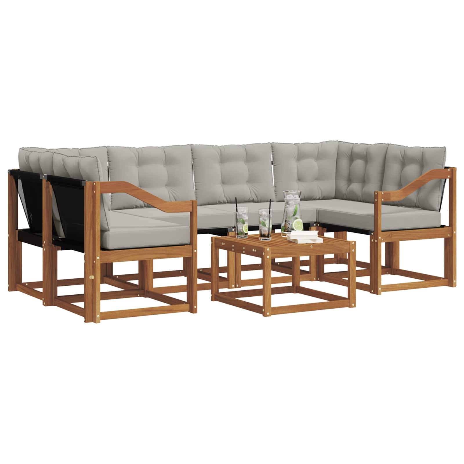 vidaXL Outdoor-Sofagarnitur mit Kissen 7 pcs Natürlich und Hellgrau
