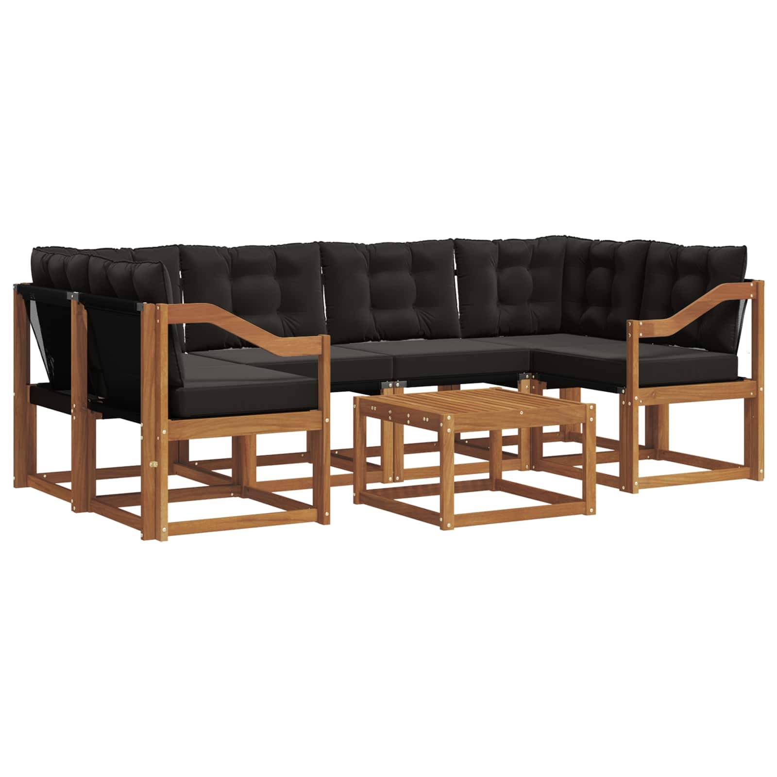 vidaXL Outdoor-Sofagarnitur mit Kissen 7 pcs Natürlich und Schwarz