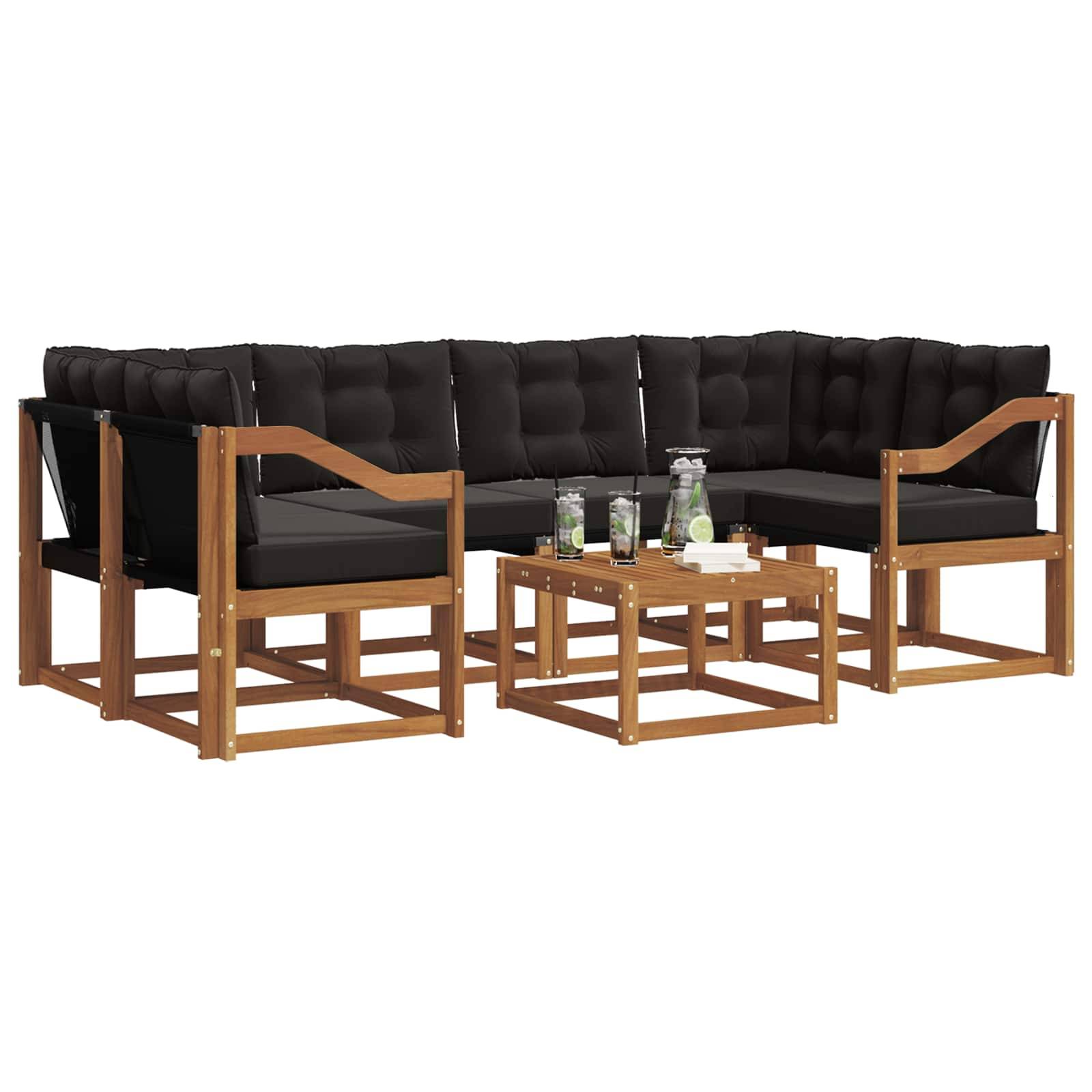vidaXL Outdoor-Sofagarnitur mit Kissen 7 pcs Natürlich und Schwarz