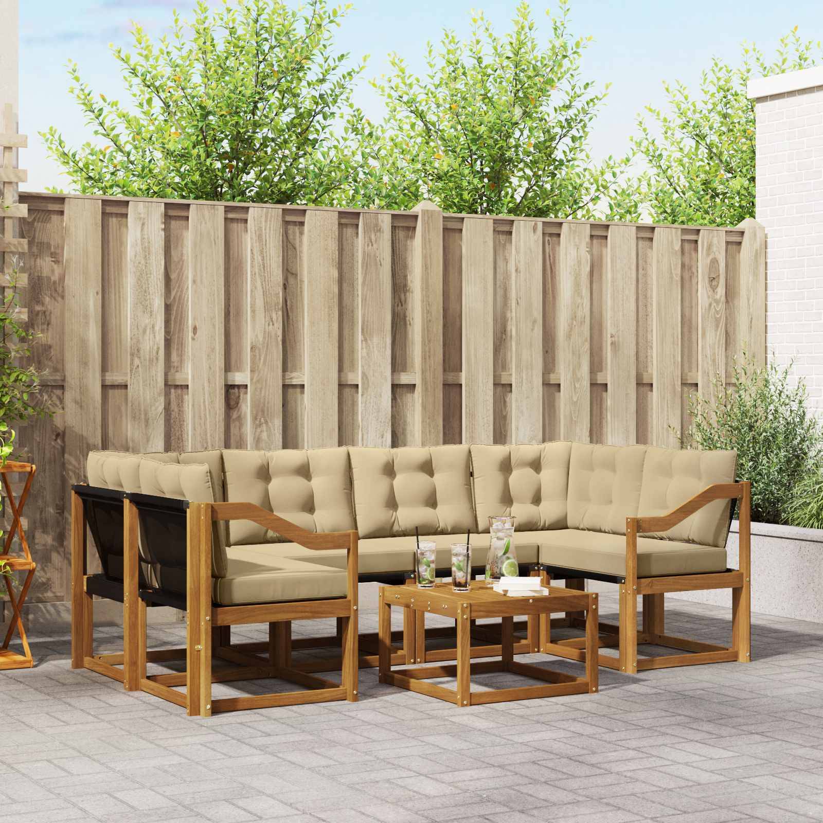 vidaXL Outdoor-Sofagarnitur mit Kissen 7 pcs Natur und Beige