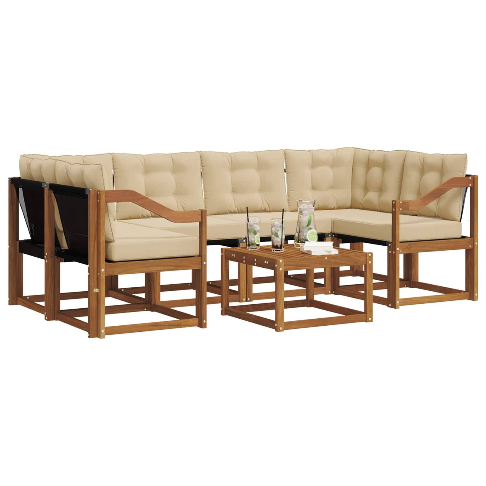 vidaXL Outdoor-Sofagarnitur mit Kissen 7 pcs Natur und Beige