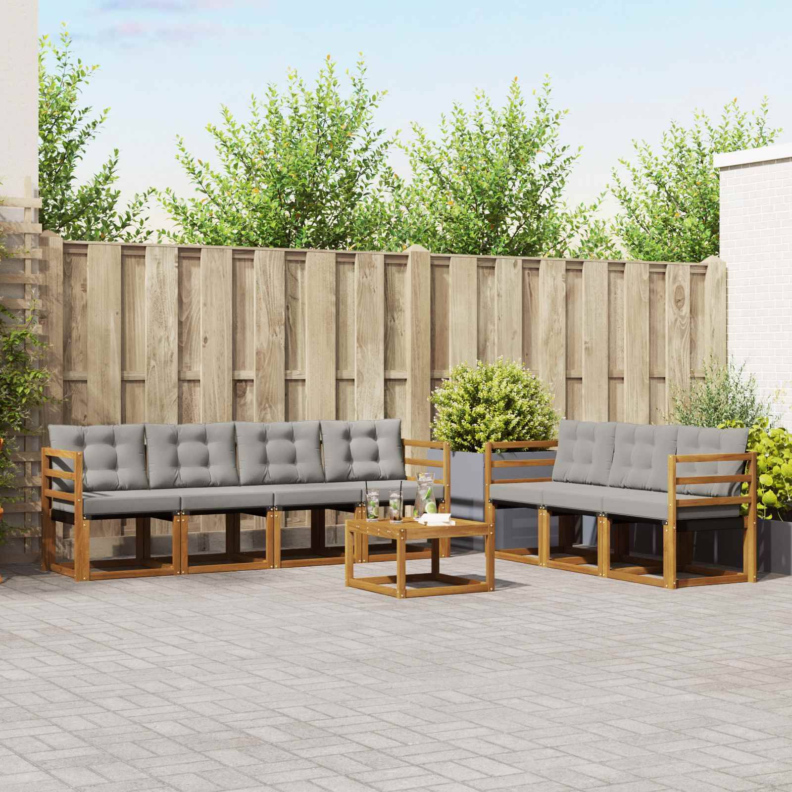 vidaXL Outdoor-Sofagarnitur mit Kissen 8 pcs Natürlich und Hellgrau