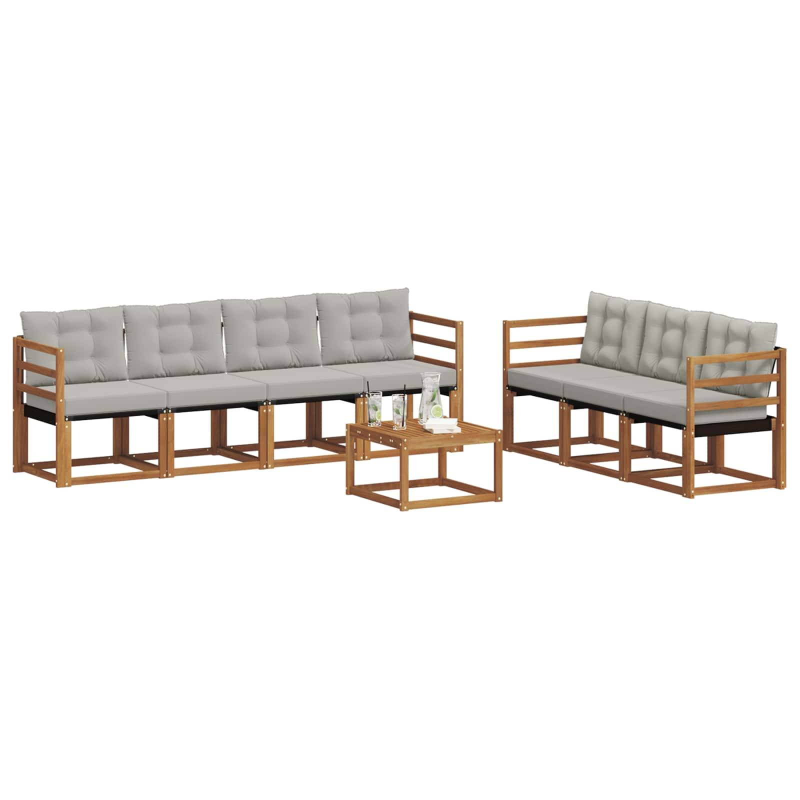 vidaXL Outdoor-Sofagarnitur mit Kissen 8 pcs Natürlich und Hellgrau