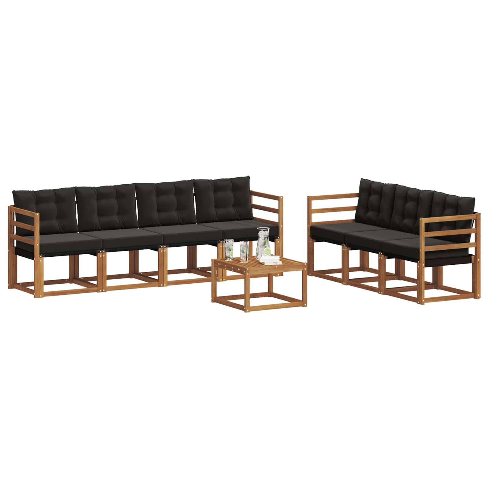 vidaXL Outdoor-Sofagarnitur mit Kissen 8 pcs Natürlich und Schwarz
