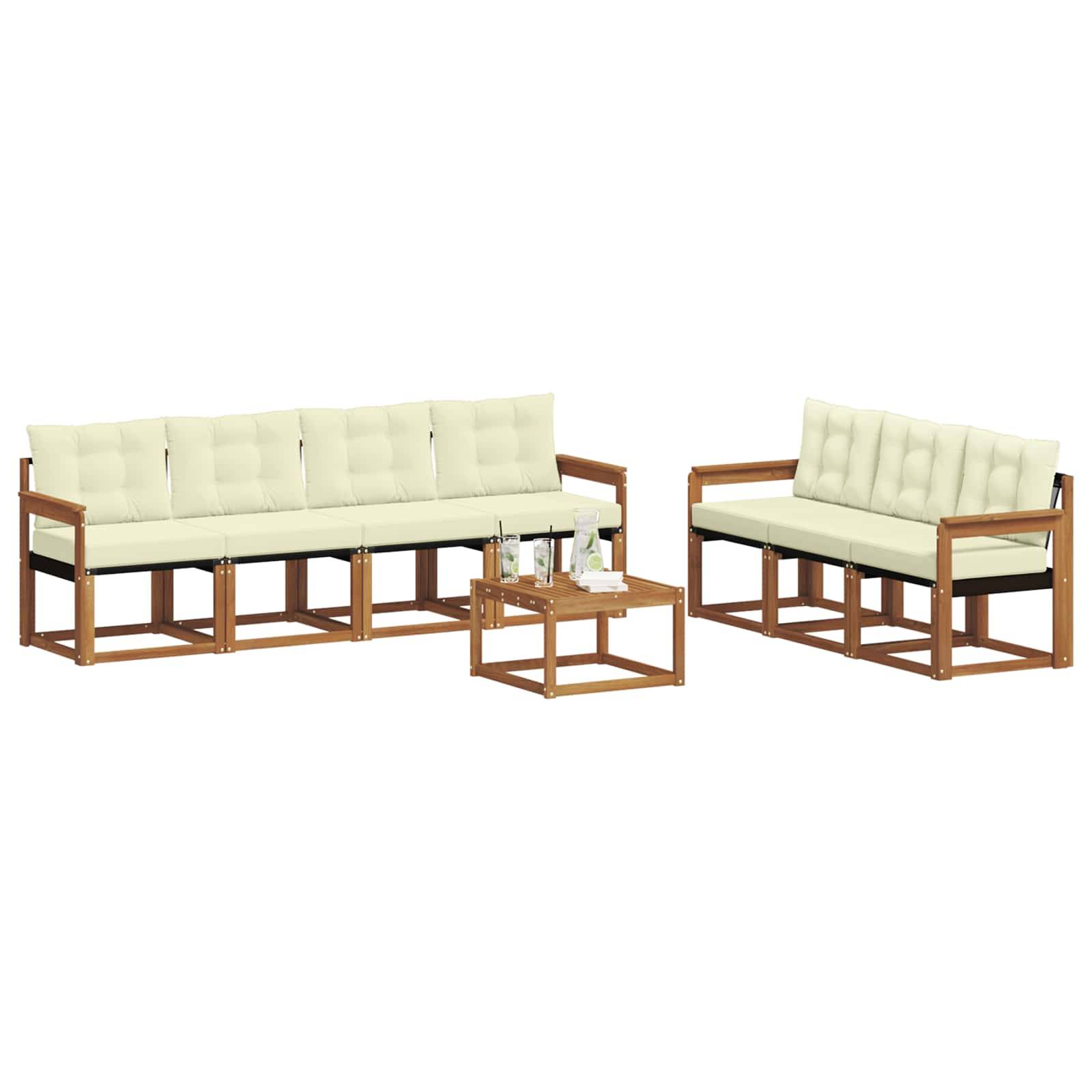 vidaXL Outdoor-Sofagarnitur mit Kissen 8 pcs Natur und Creme