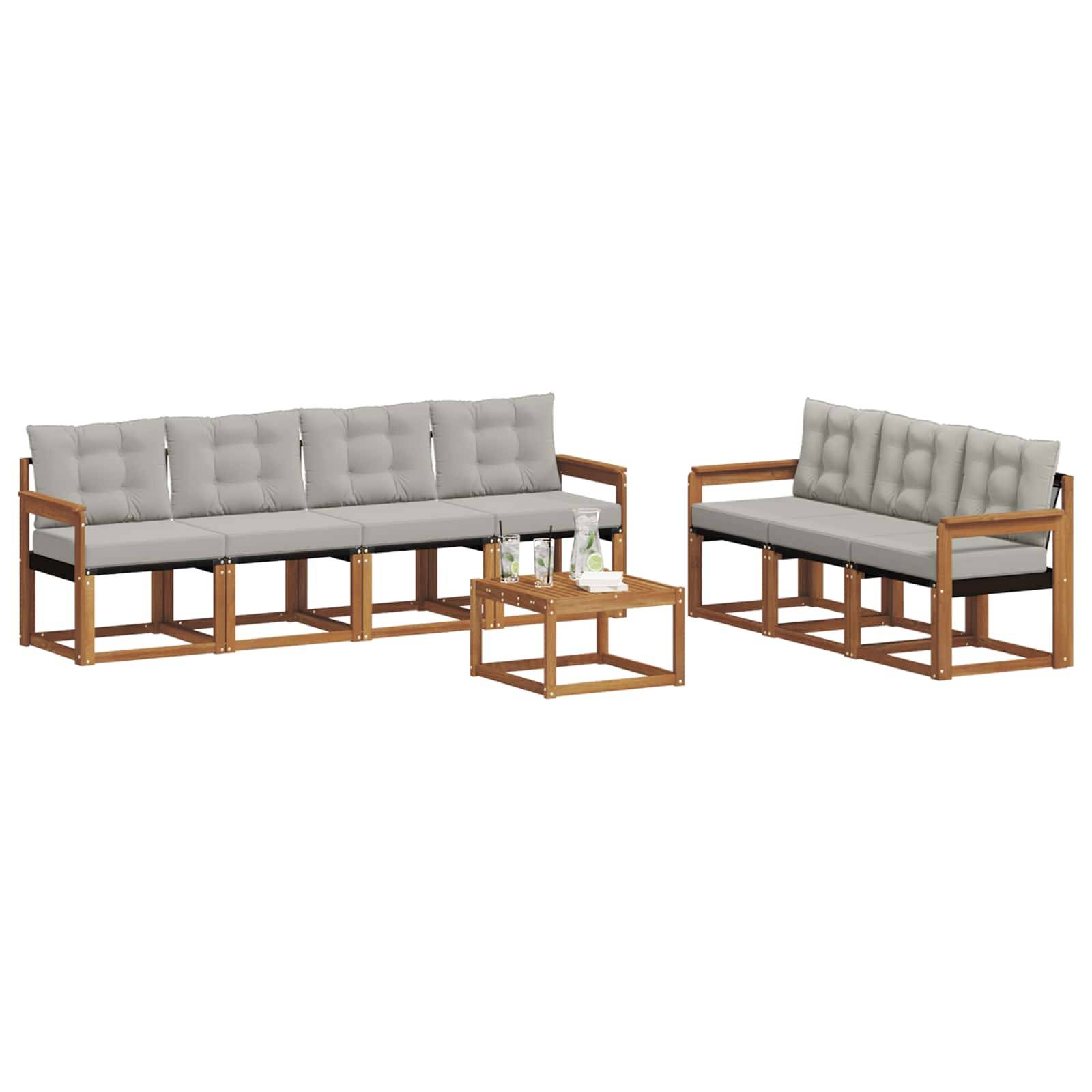 vidaXL Outdoor-Sofagarnitur mit Kissen 8 pcs Natürlich und Hellgrau