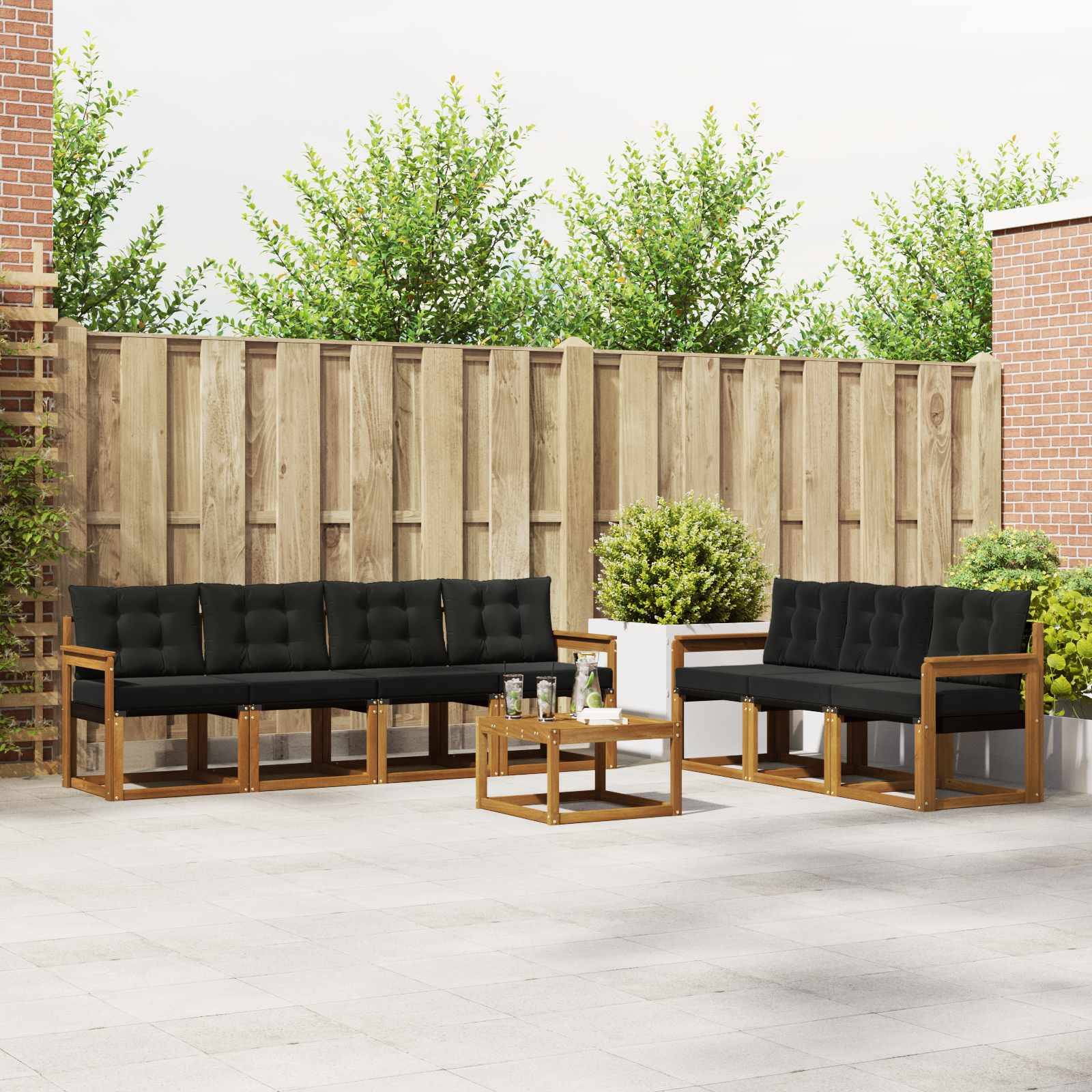 vidaXL Outdoor-Sofagarnitur mit Kissen 8 pcs Natürlich und Schwarz
