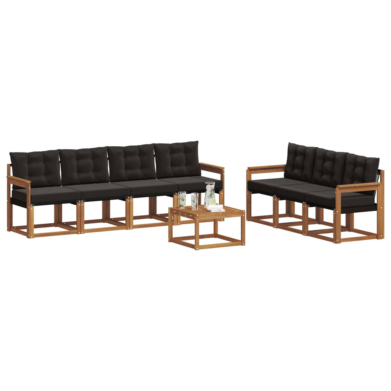 vidaXL Outdoor-Sofagarnitur mit Kissen 8 pcs Natürlich und Schwarz