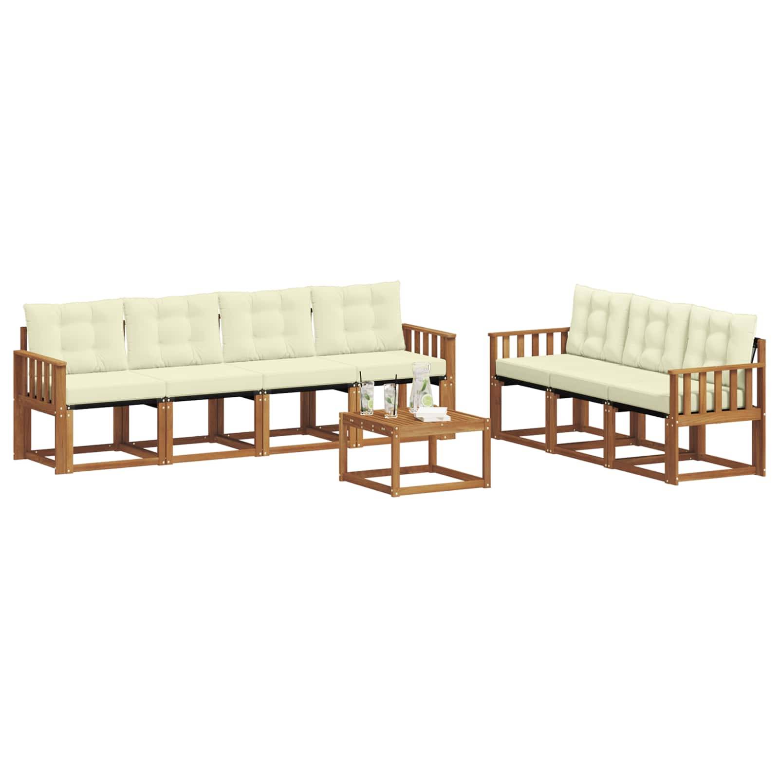 vidaXL Outdoor-Sofagarnitur mit Kissen 8 pcs Natur und Creme