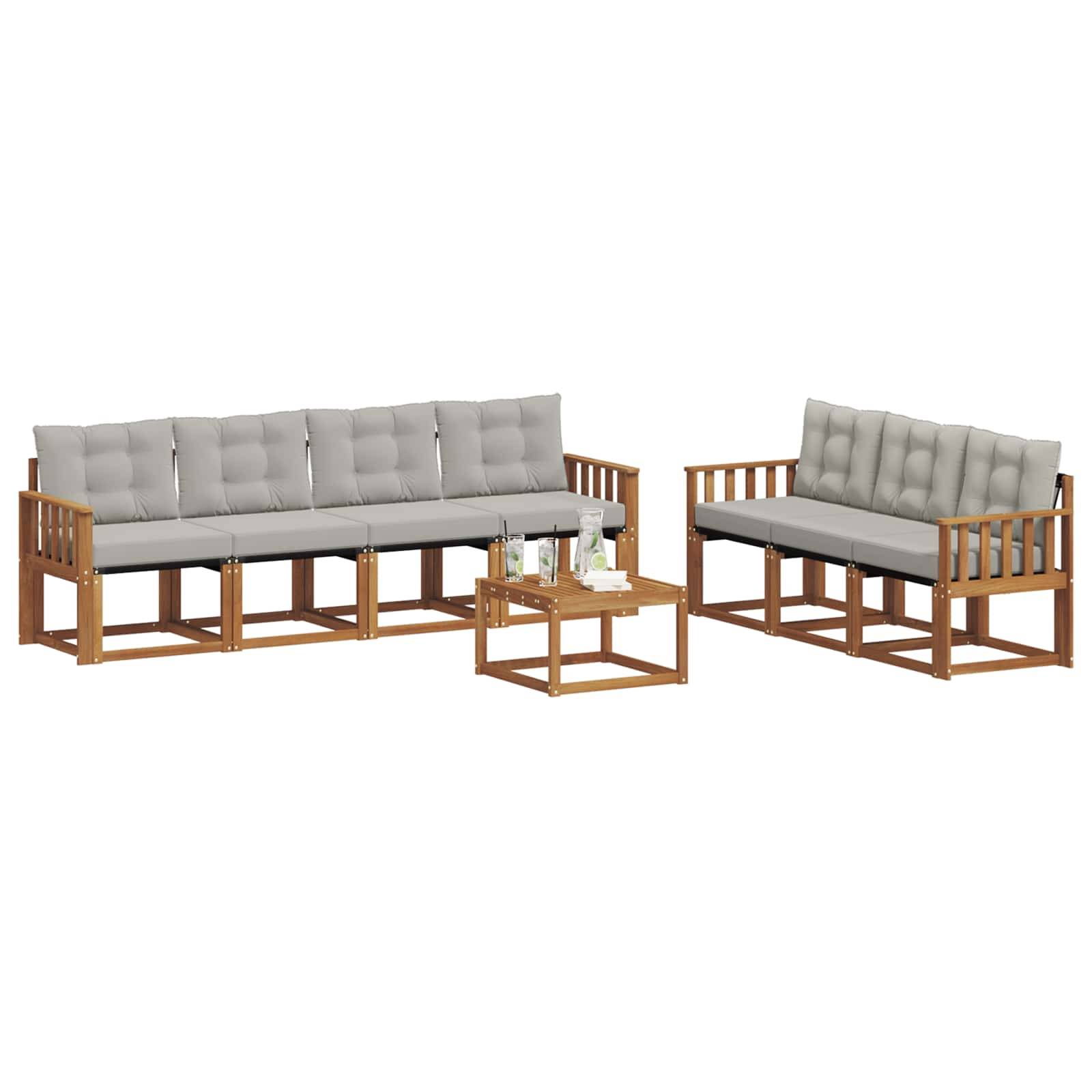 vidaXL Outdoor-Sofagarnitur mit Kissen 8 pcs Natürlich und Hellgrau