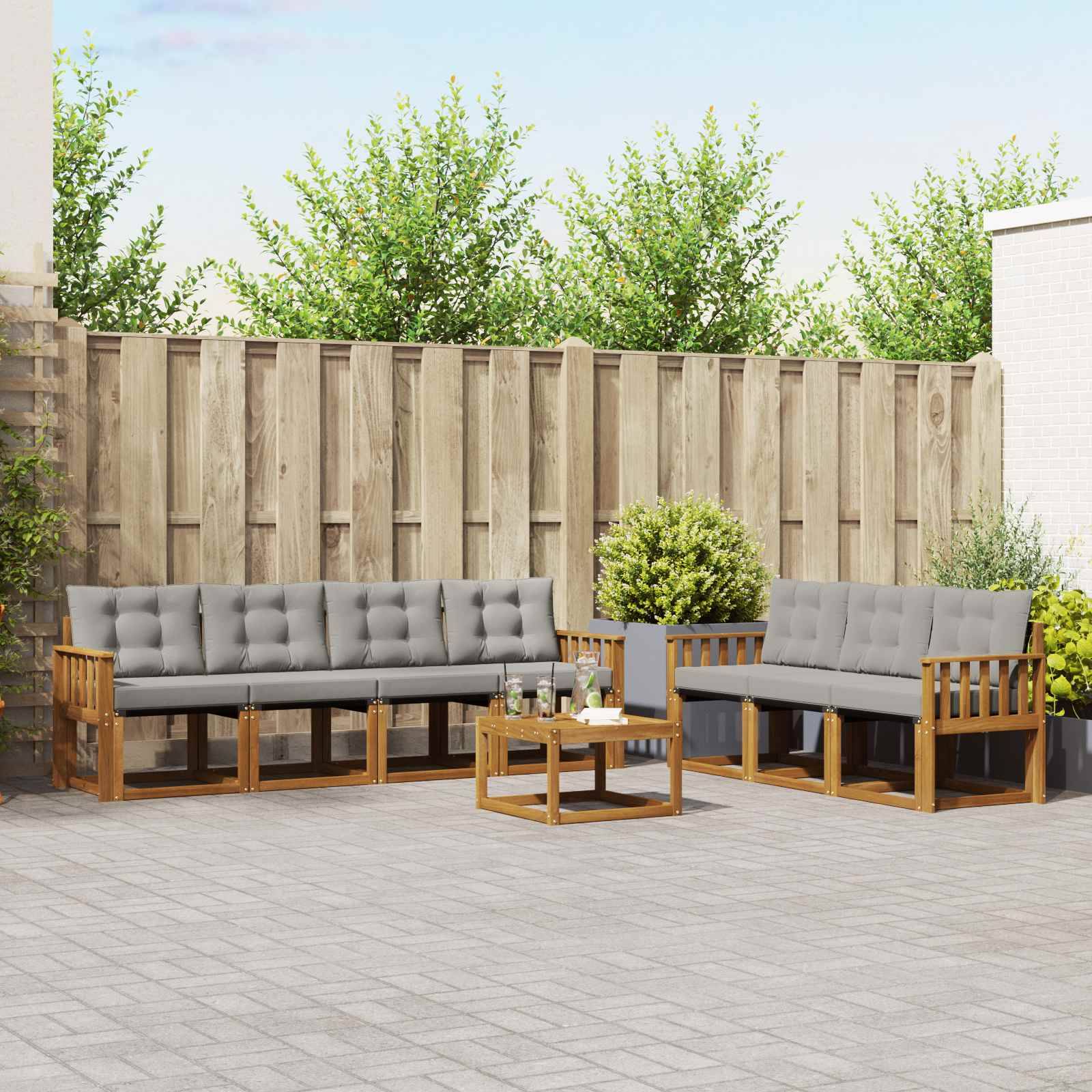 vidaXL Outdoor-Sofagarnitur mit Kissen 8 pcs Natürlich und Hellgrau