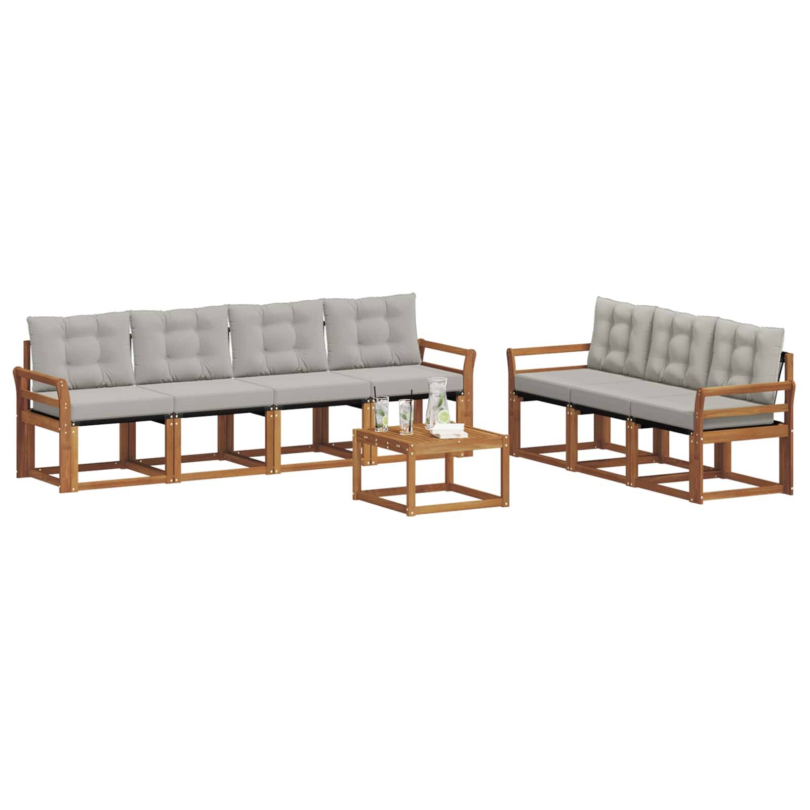 vidaXL Outdoor-Sofagarnitur mit Kissen 8 pcs Natürlich und Hellgrau