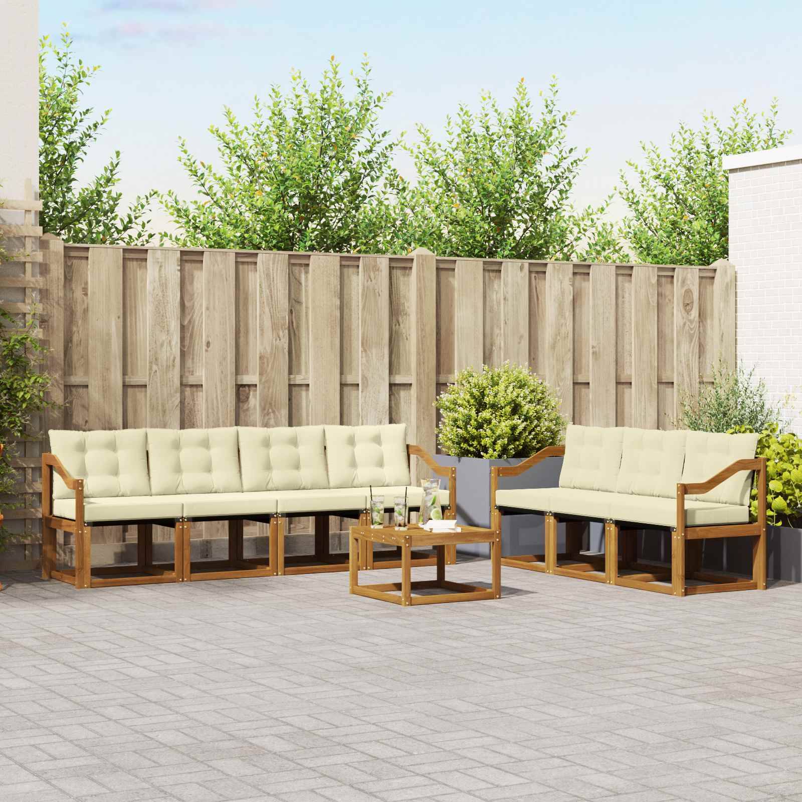 vidaXL Outdoor-Sofagarnitur mit Kissen 8 pcs Natur und Creme