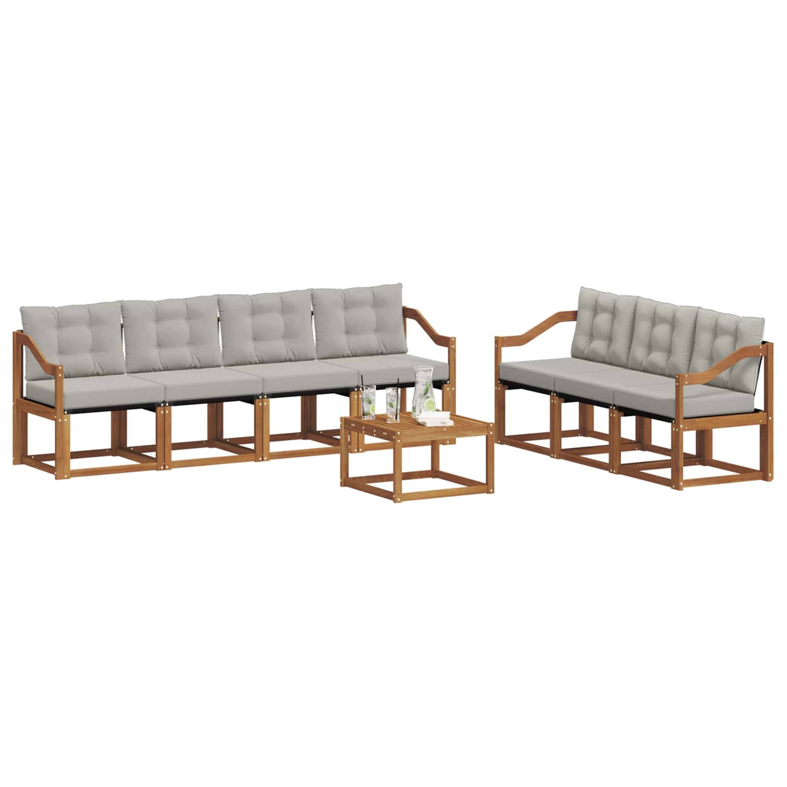 vidaXL Outdoor-Sofagarnitur mit Kissen 8 pcs Natürlich und Hellgrau