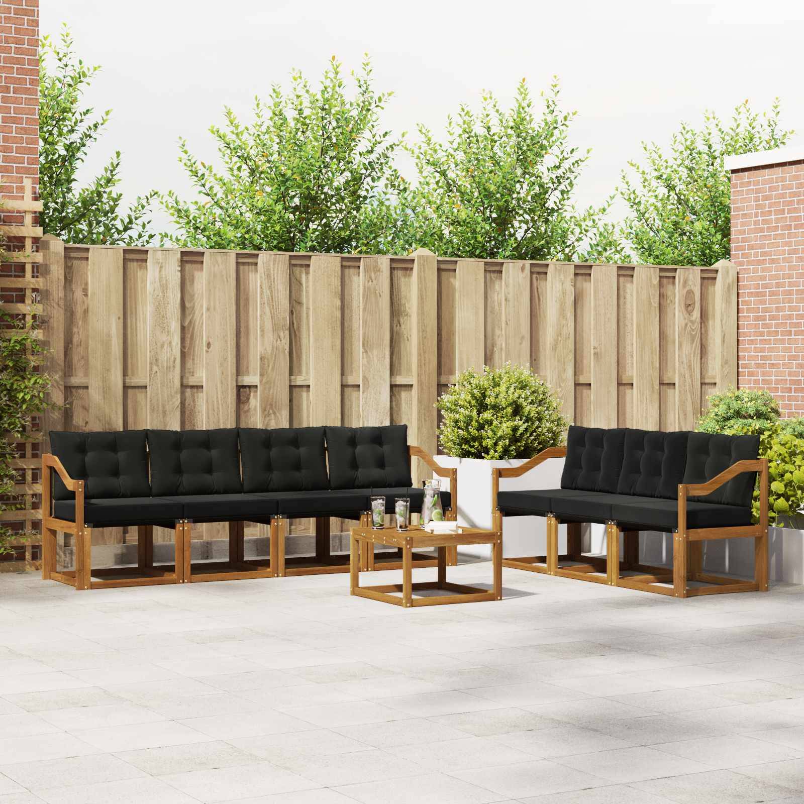 vidaXL Outdoor-Sofagarnitur mit Kissen 8 pcs Natürlich und Schwarz