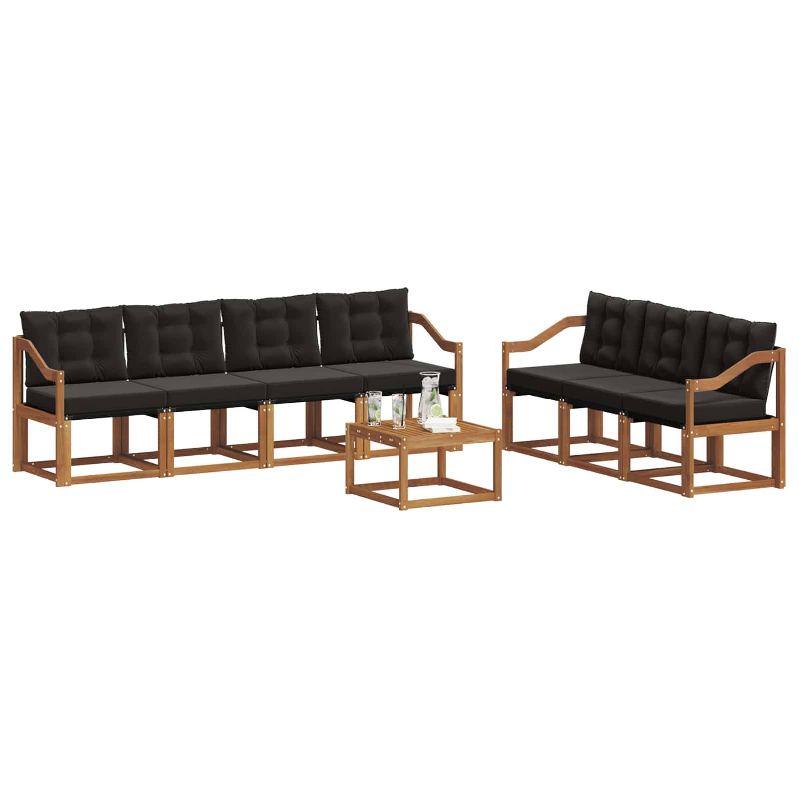 vidaXL Outdoor-Sofagarnitur mit Kissen 8 pcs Natürlich und Schwarz