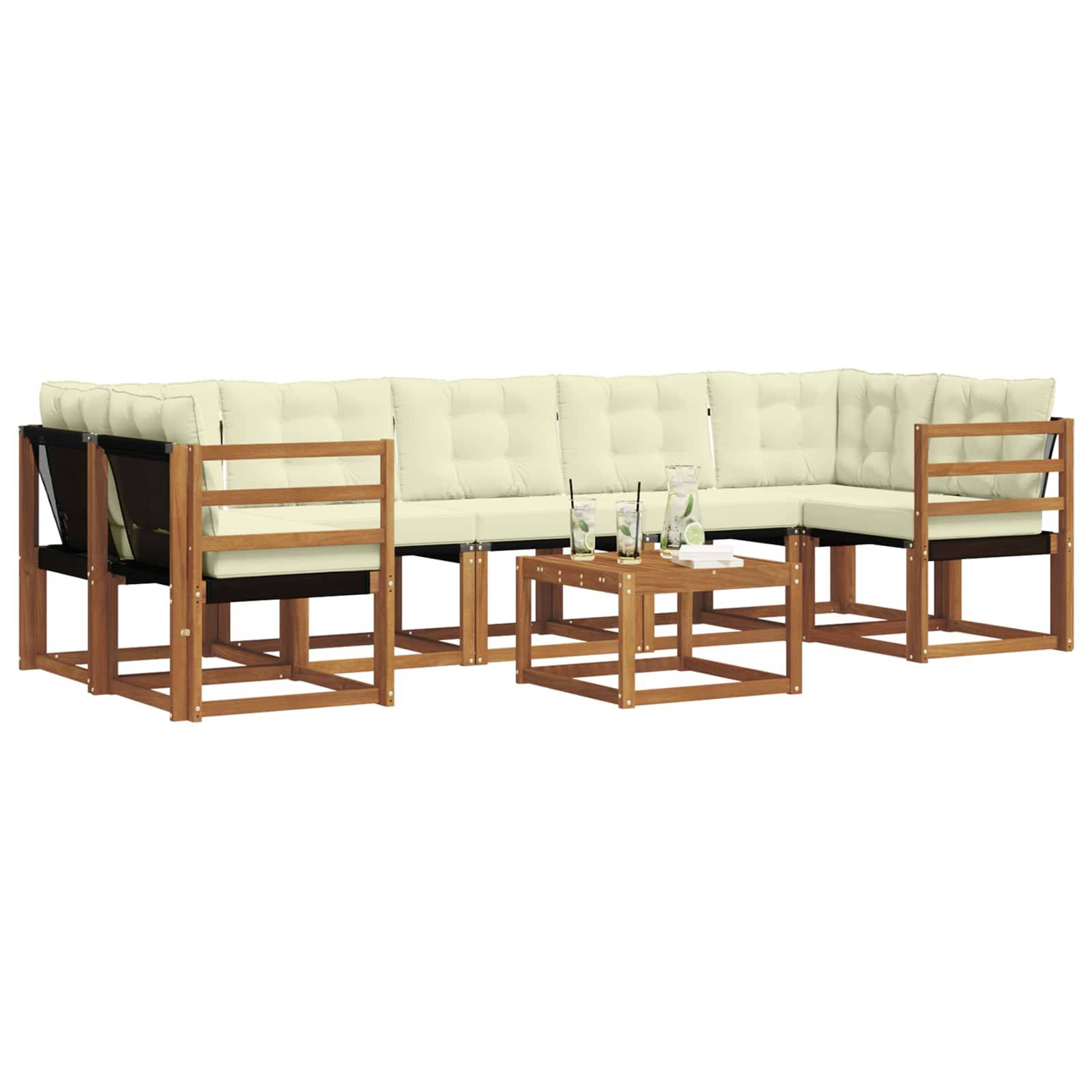 vidaXL Outdoor-Sofagarnitur mit Kissen 8 pcs Natur und Creme