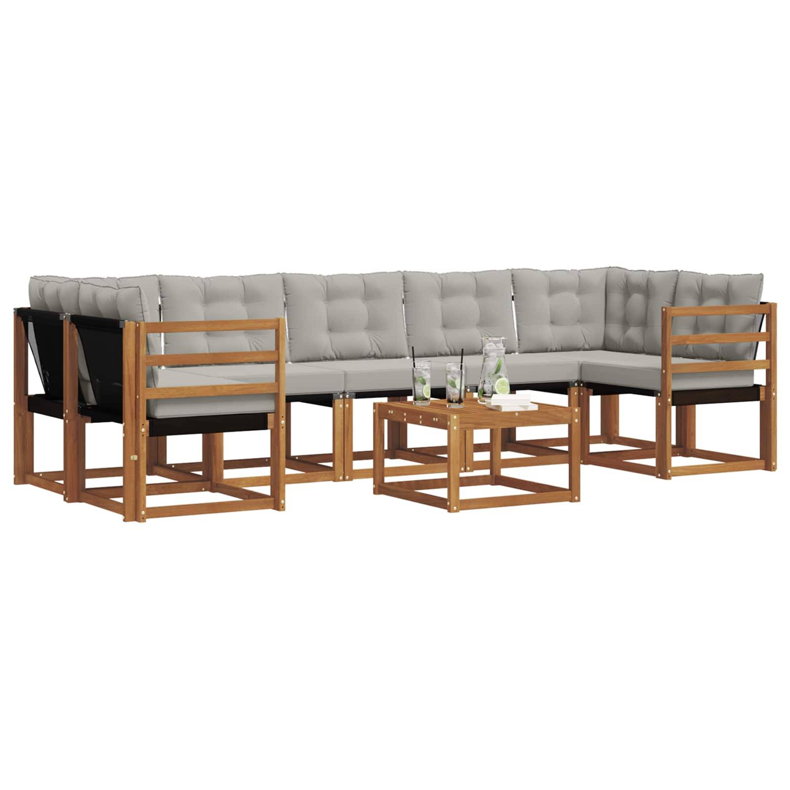 vidaXL Outdoor-Sofagarnitur mit Kissen 8 pcs Natürlich und Hellgrau