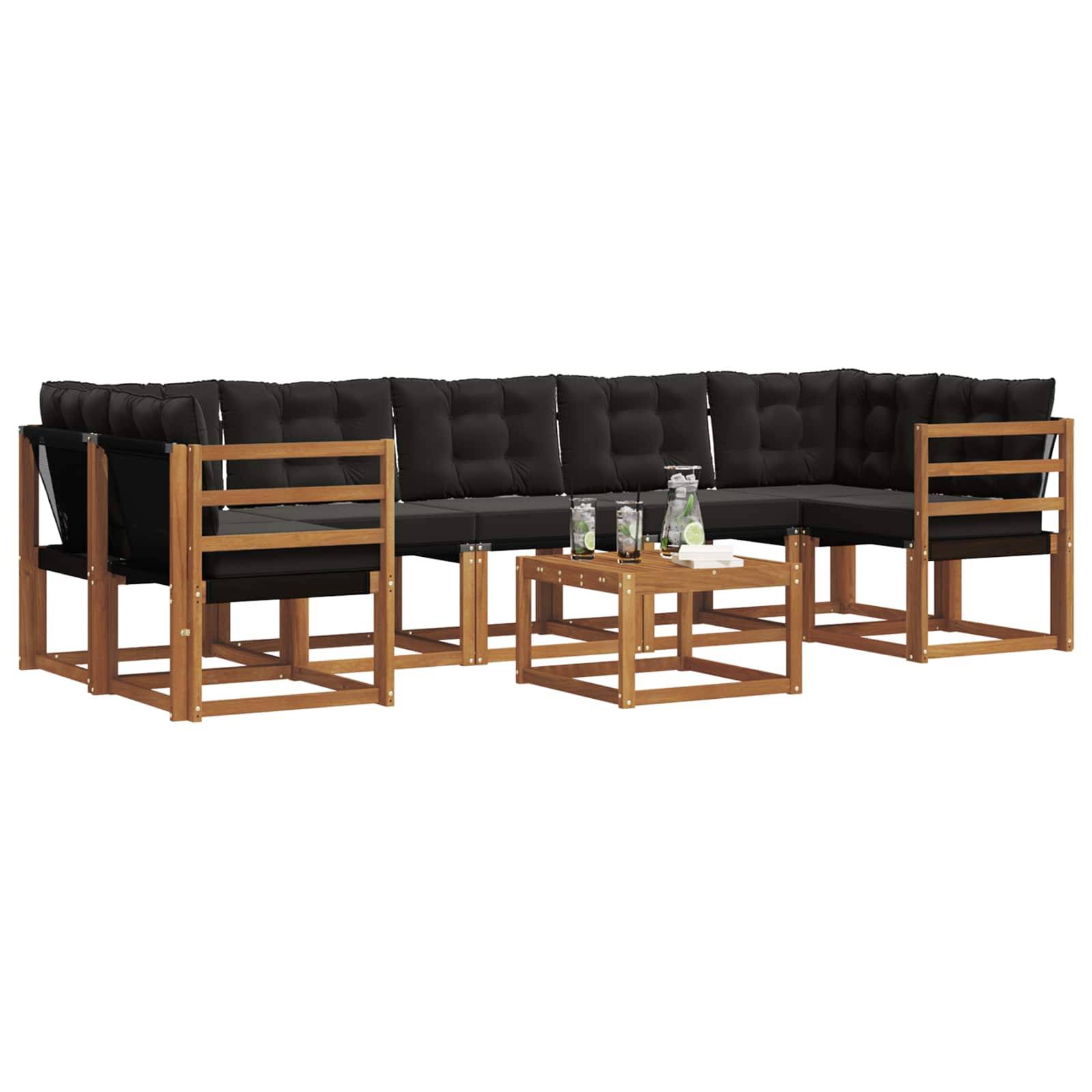 vidaXL Outdoor-Sofagarnitur mit Kissen 8 pcs Natürlich und Schwarz