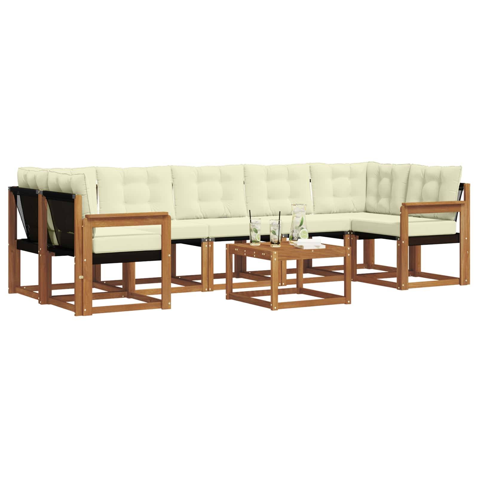 vidaXL Outdoor-Sofagarnitur mit Kissen 8 pcs Natur und Creme