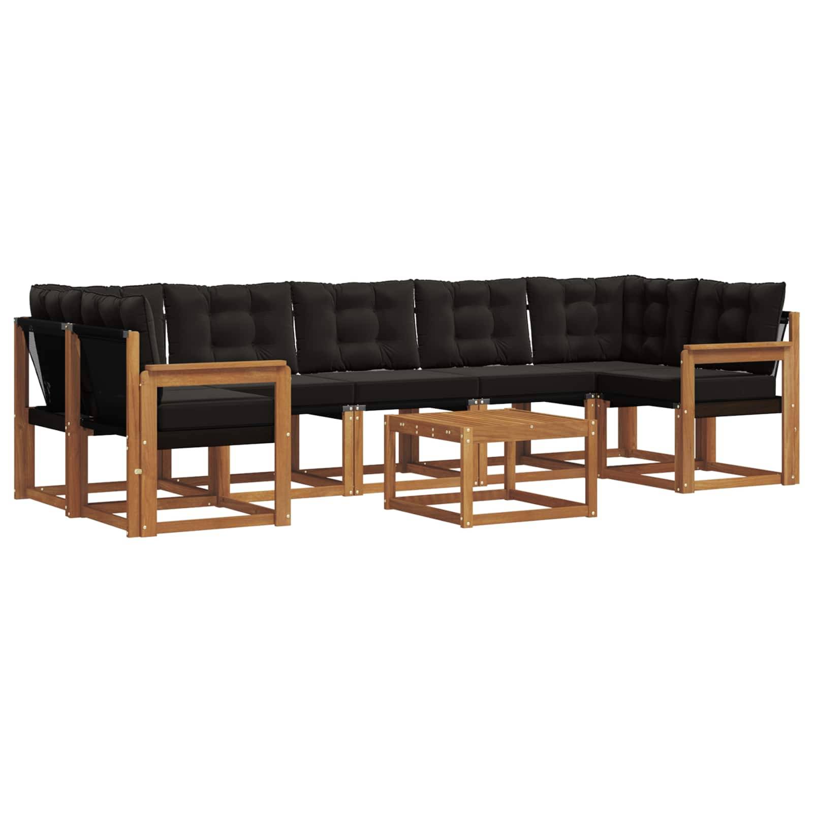 vidaXL Outdoor-Sofagarnitur mit Kissen 8 pcs Natürlich und Schwarz