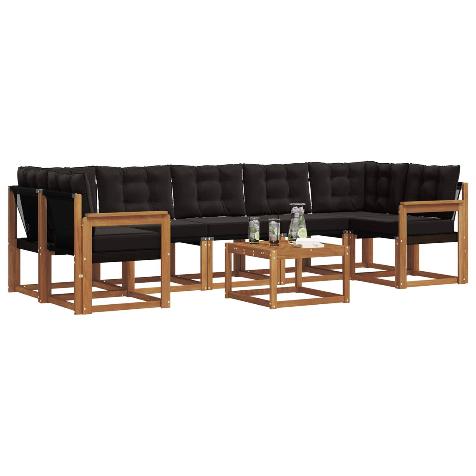 vidaXL Outdoor-Sofagarnitur mit Kissen 8 pcs Natürlich und Schwarz