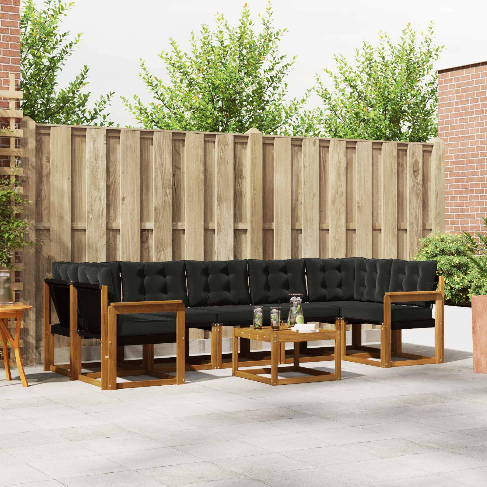 vidaXL Outdoor-Sofagarnitur mit Kissen 8 pcs Natürlich und Schwarz