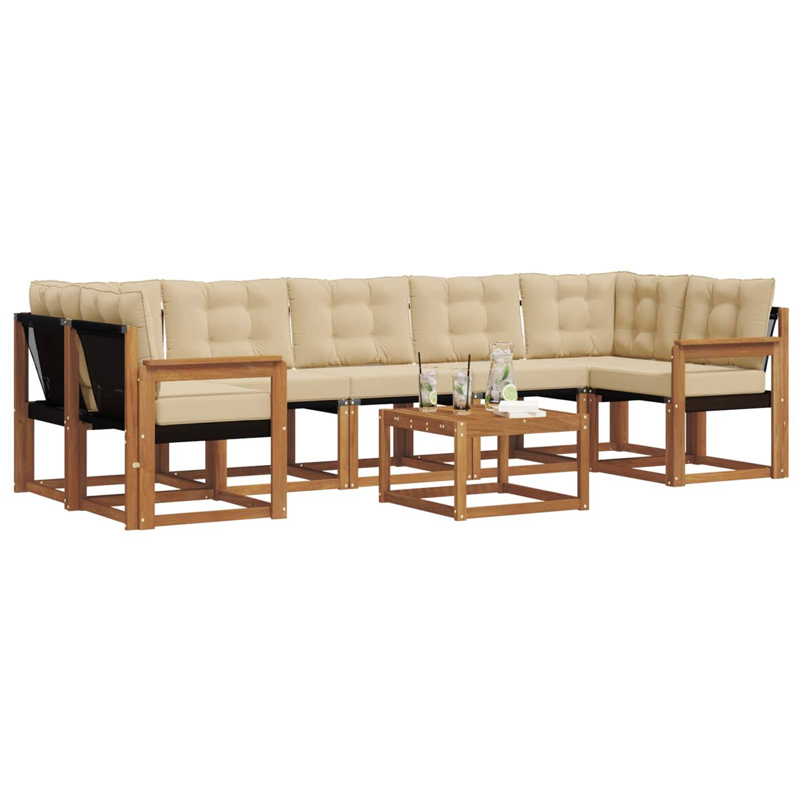 vidaXL Outdoor-Sofagarnitur mit Kissen 8 pcs Natur und Beige