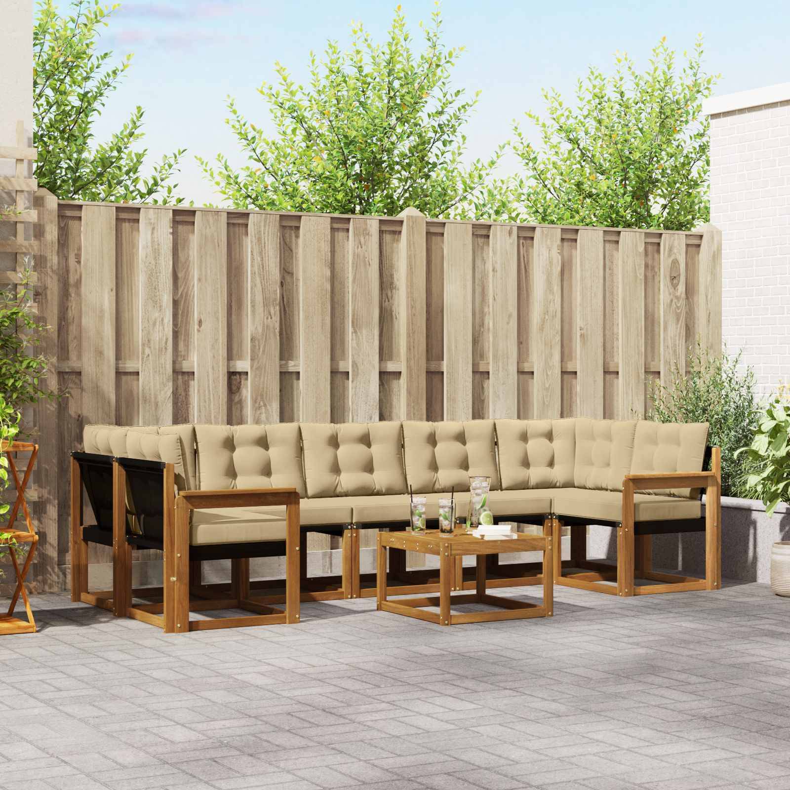 vidaXL Outdoor-Sofagarnitur mit Kissen 8 pcs Natur und Beige