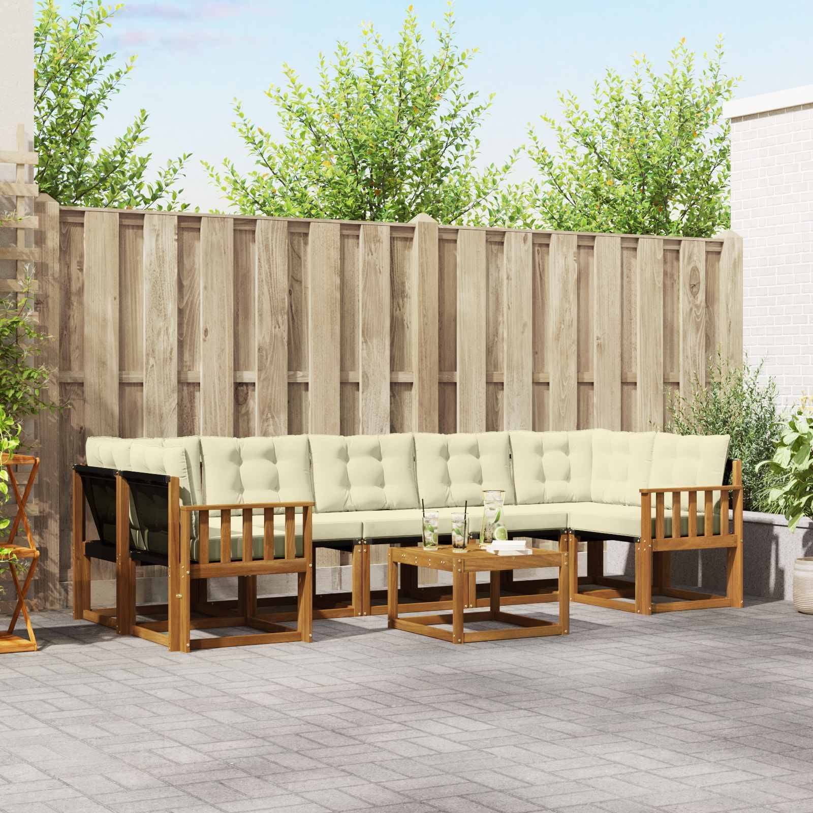 vidaXL Outdoor-Sofagarnitur mit Kissen 8 pcs Natur und Creme