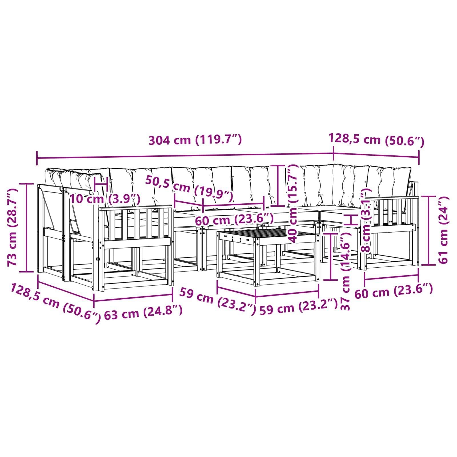 vidaXL Outdoor-Sofagarnitur mit Kissen 8 pcs Natur und Beige