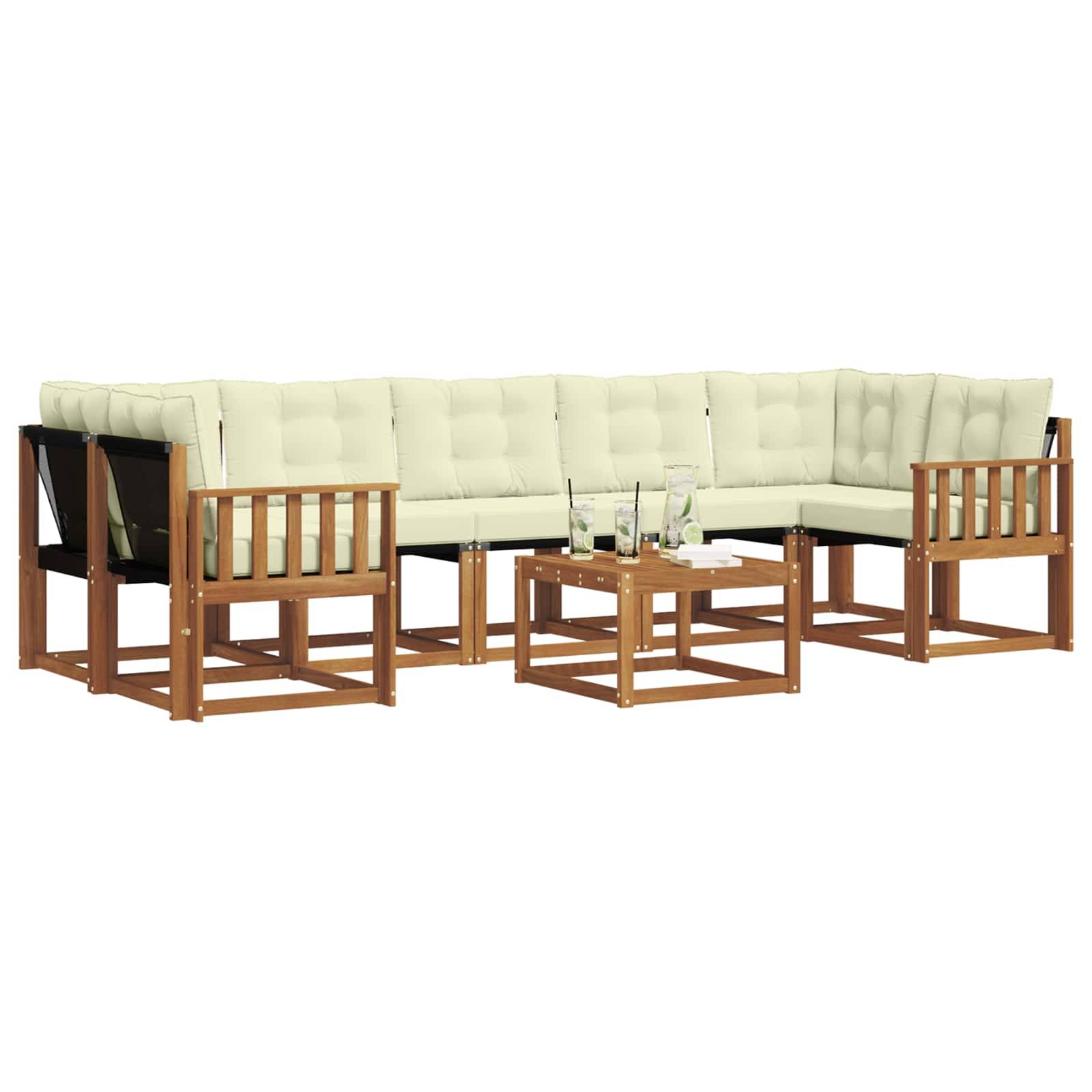vidaXL Outdoor-Sofagarnitur mit Kissen 8 pcs Natur und Creme