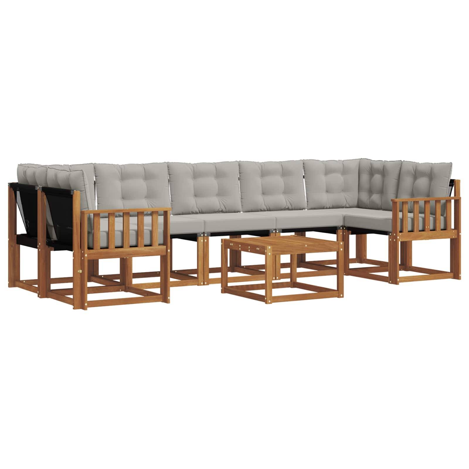 vidaXL Outdoor-Sofagarnitur mit Kissen 8 pcs Natürlich und Hellgrau