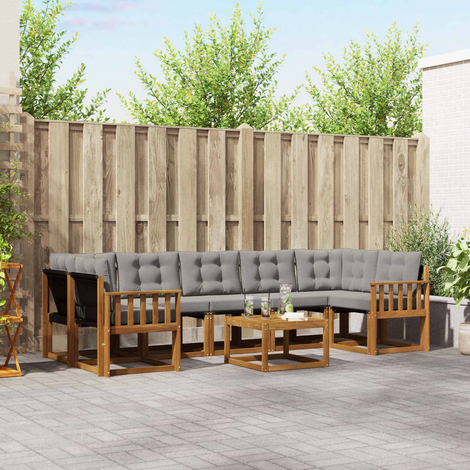 vidaXL Outdoor-Sofagarnitur mit Kissen 8 pcs Natürlich und Hellgrau