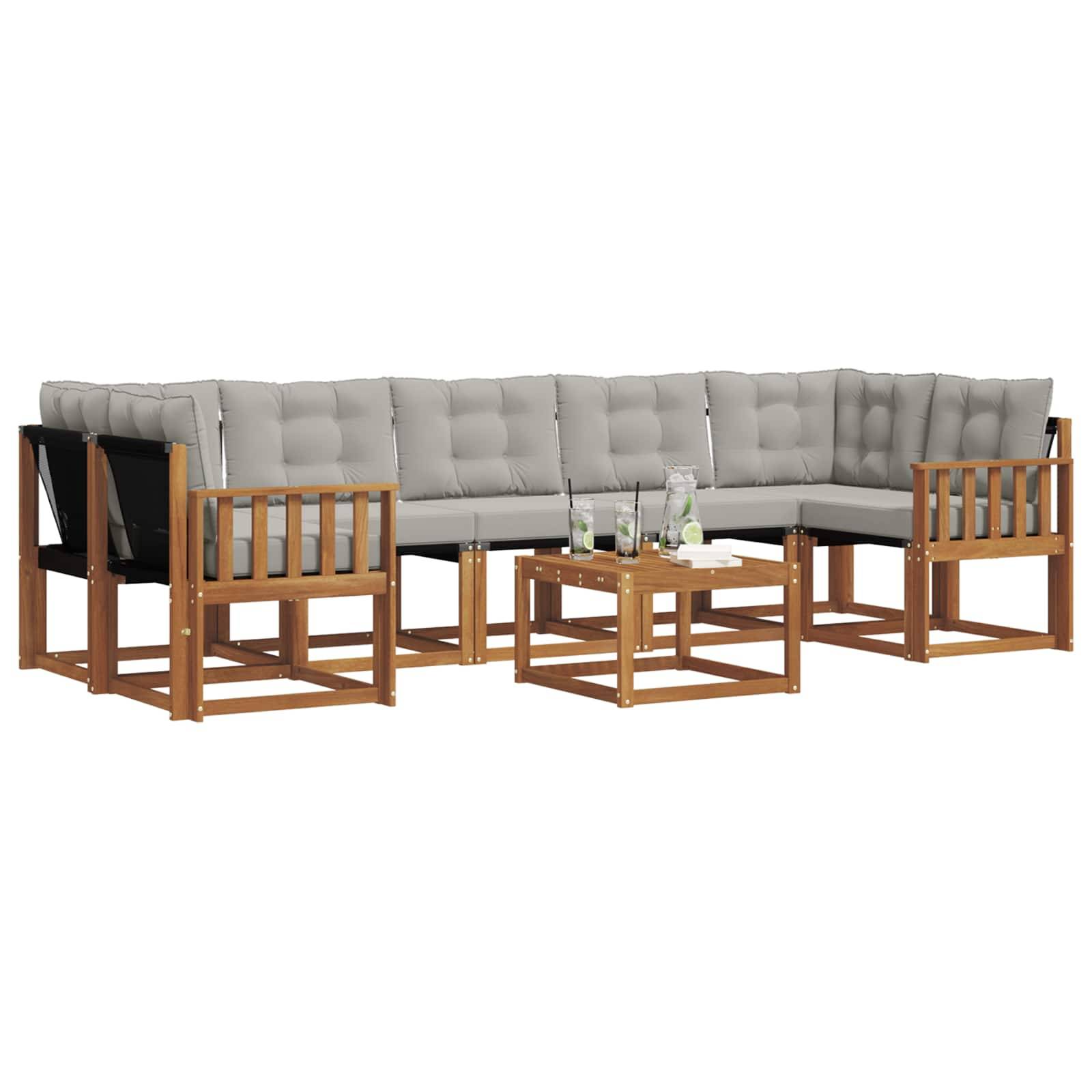 vidaXL Outdoor-Sofagarnitur mit Kissen 8 pcs Natürlich und Hellgrau