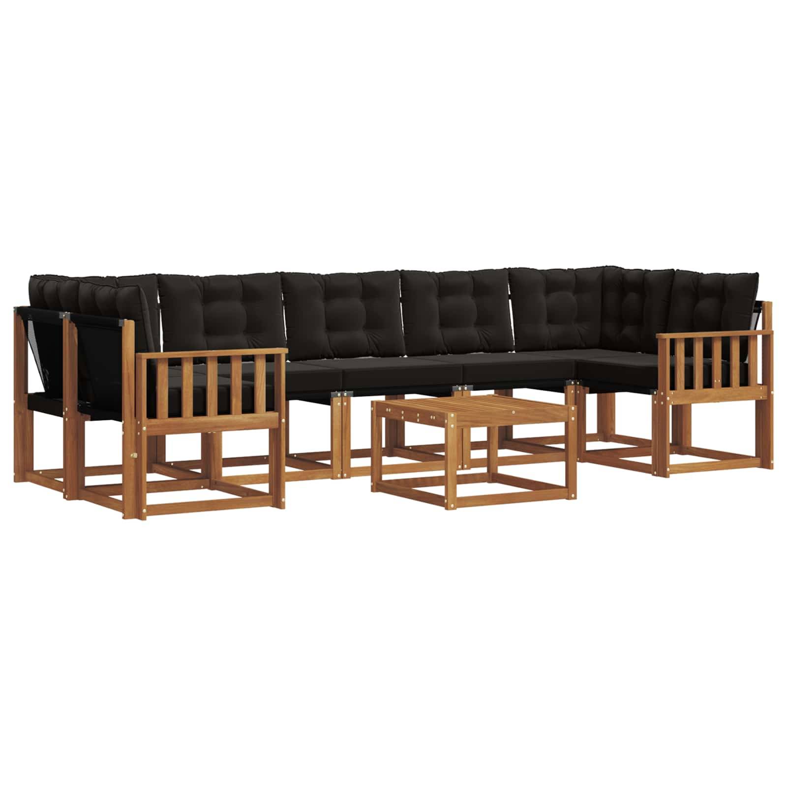 vidaXL Outdoor-Sofagarnitur mit Kissen 8 pcs Natürlich und Schwarz