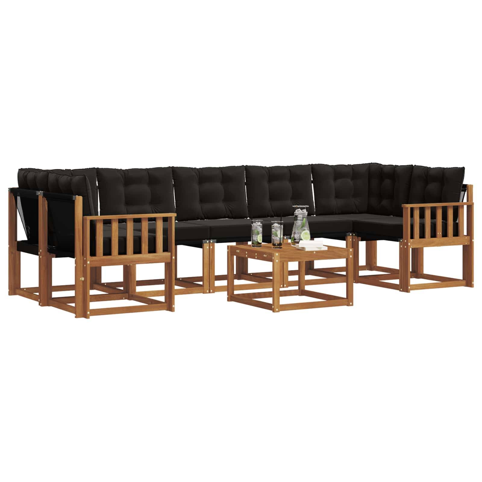 vidaXL Outdoor-Sofagarnitur mit Kissen 8 pcs Natürlich und Schwarz