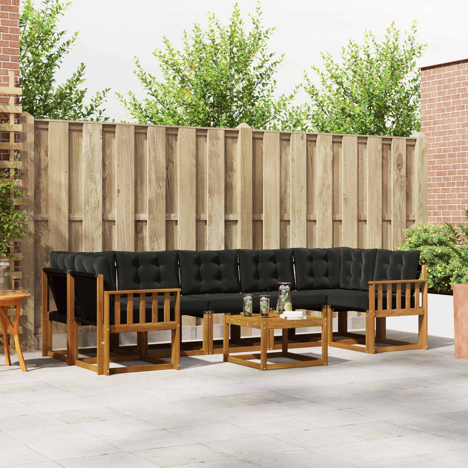 vidaXL Outdoor-Sofagarnitur mit Kissen 8 pcs Natürlich und Schwarz