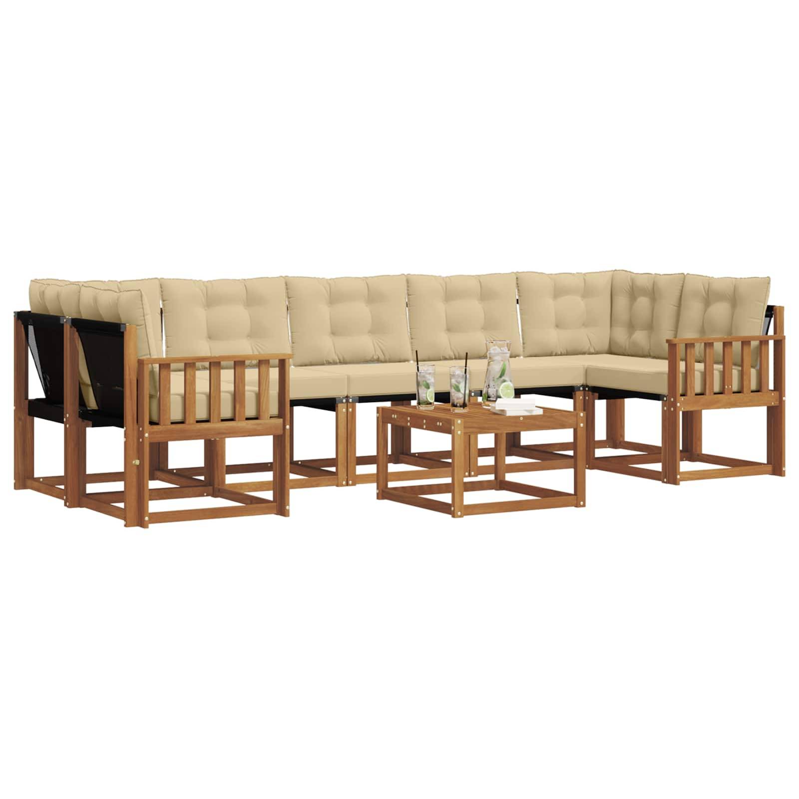 vidaXL Outdoor-Sofagarnitur mit Kissen 8 pcs Natur und Beige